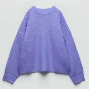 Zara Wool Blend Crewneck Thick Ribbed Knit Drop Shoulder Oversized Sweater